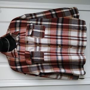 😍 Navy and Orange Plaid Shacket XXL Shirt Jacket NWT 29"Inch PTP 30"Inch Long😍